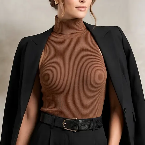 Body Canelado Gola Alta Feminino Com Fecho Premium Elastano Não Fica Transparente Casual Elegante