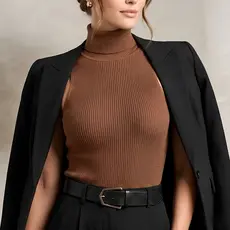Body Canelado Gola Alta Feminino Com Fecho Premium Elastano Não Fica Transparente Casual Elegante