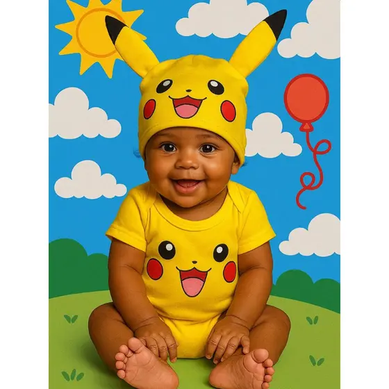 Body Tematico mesversario Pikachu Pokémon Fantasia para bebê mesversario Body Pikachu bebe Body Unissex Desenho Anime