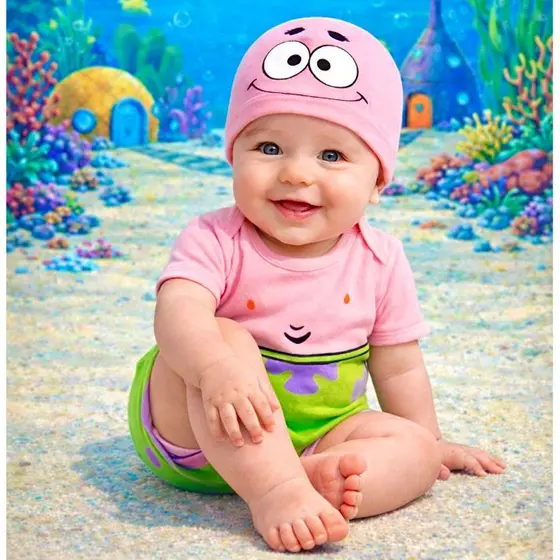 Body Patrick Bob Esponja Body Mesversario Patrick Fantasia Patrick Bebe Unissex Body Temático Bob Esponja Body + Touca