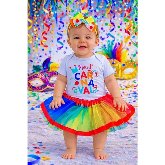 Body Carnaval Bebê Body Temático Carnaval Mesversario Body Meu Primeiro Carnaval Menina Fantasia Carnaval Bebê Menina
