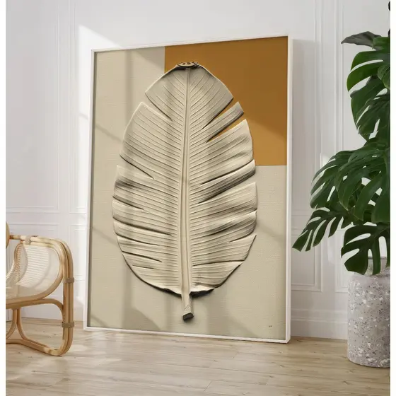 Quadro Decorativo Sala Grande Com Moldura Quadro pra Quarto de Casal Quadro Folhagem Off White Bege