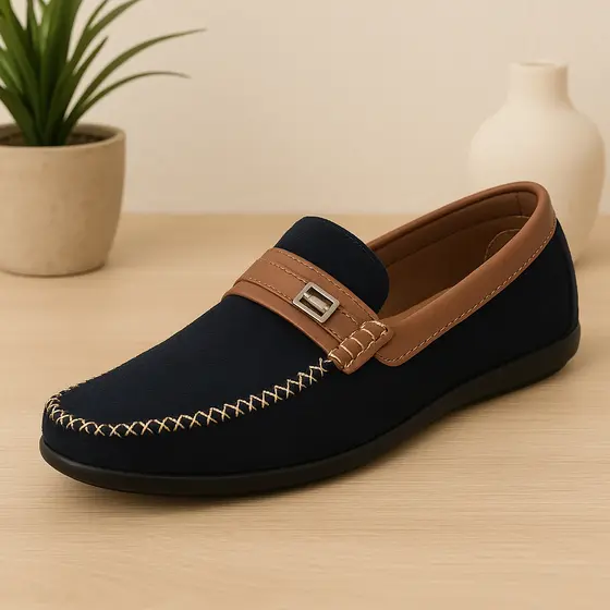 Mocassim Masculino Camurça Preto e Caramelo Casual Elegante Confortável
