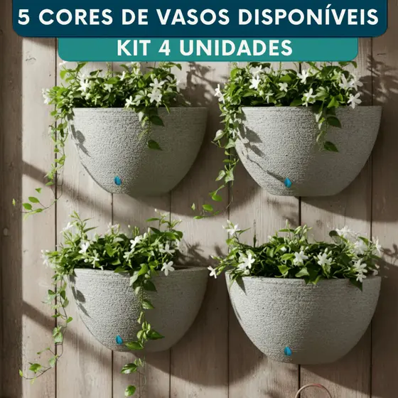 Kit 4 Vaso Parede Gancho 12cm Planta Flores Decorativo Interno Externo Polietileno