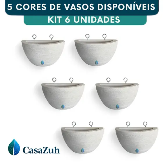 Kit 6 Vaso Parede Planta Flores 6 Unidades Moderno 12cm Decorativo Externo Interno Polietileno