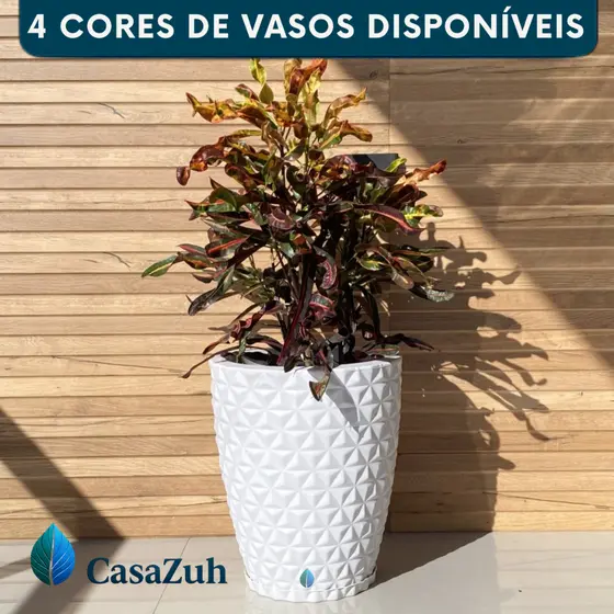 Vaso Planta Grande Flor Coluna Diamante 42cm Interno Externo Polietileno Moderno Decorativo