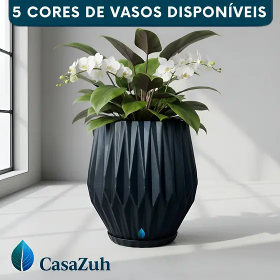 Vaso Grande De Plantas Flores Decorativo Moderno Origami G 38cm Resistente interno externo