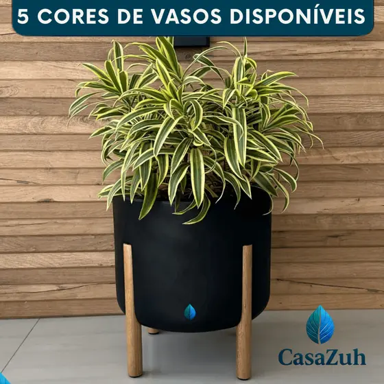 Vaso De Plantas Flores Monaco Medio Com Pe em Madeira Decorativo Interno Polietilleno Moderno