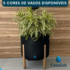 Vaso De Plantas Flores Monaco Medio Com Pe em Madeira Decorativo Interno Polietilleno Moderno