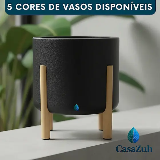 Vaso Planta Planta Mônaco P cilíndrico com pé em madeira Decorativo moderno
