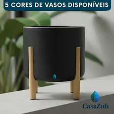 Vaso Planta Planta Mônaco P cilíndrico com pé em madeira Decorativo moderno