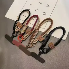 Pulseira De Cor Contrastante Estilo Britânico : Estilingue De Cordão De Telefone De Algodão Trançado , Alça Antiderrapan