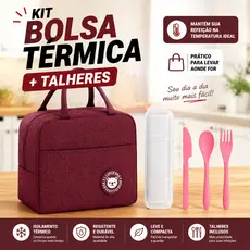 Kit Bolsa Térmica Para Marmita Lancheira Com Alça Viagem + Porta Talher Feminina Masculina
