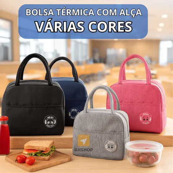 Bolsa Térmica Para Marmita Com Alça Masculina Feminina Preto Lancheira Viagem
