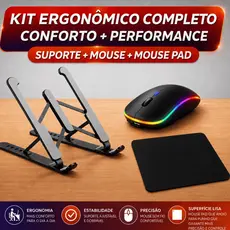Kit Mouse Sem Fio+Suporte de Notebook+Mouse Pad