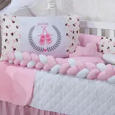 Kit Berço 7 Peças C/ Trança Pop Algodão Americano/Nacional Conforto Decoração Proteção Bebê