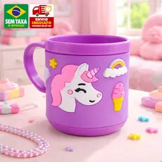 Caneca Infantil 3D 220ml Emborrachada Colorida Alto Relevo Criança Leite Suco Escola