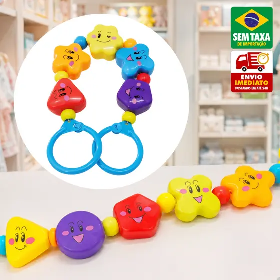 Móbile Colorido para Carrinho de Bebê Berço e Bebê Conforto com Chocalhos Brinquedo Infantil 42cm