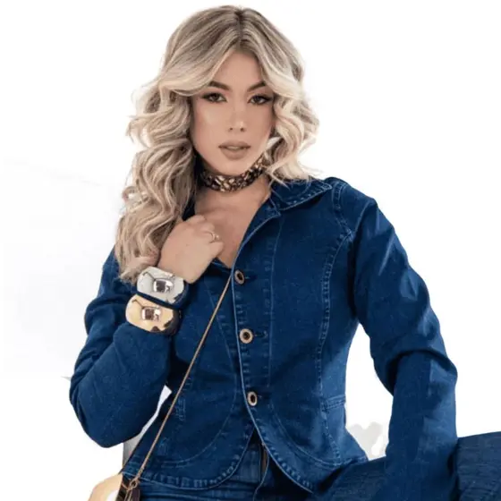 Jaqueta Feminina Jeans Casaco Manga Longa Jeans de Qualidade e Muito confortável