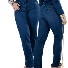Calça Jeans Feminina Hellin Azul Intenso Corte Reto Casual Dia a Dia Moda Feminina