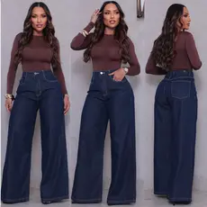 Calça Jeans Pantalona Feminina Boca de Sino Cintura Alta Confortável 100% Algodão Premium