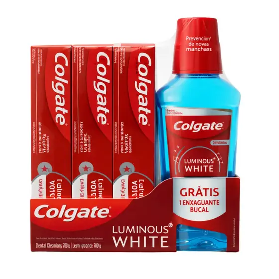 Kit Colgate Luminous White com Cremes Dentais 70g e Enxaguante Bucal 250ml