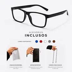 Óculos de Grau Quadrado com Kit Completo Incluso + Estojo Flanela  Cordão para Proteção e Uso Diário