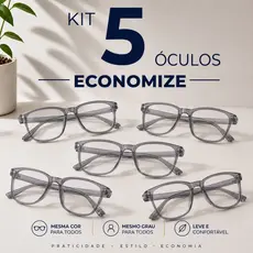 Kit com 5 Óculos de Grau para Presbiopia | Leitura – Cor Cinza, modelo Unissex, Leve e Confortável