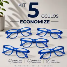 Kit com 05 Óculos de Grau para Presbiopia | Leitura – Cor Azul, modelo Unissex, Leve e Confortável