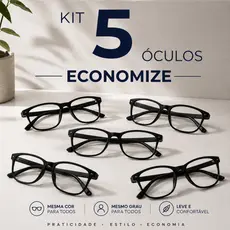 Kit com 05 Óculos de Grau para Presbiopia | Leitura – Cor Preto, modelo Unissex, Leve e Confortável
