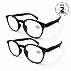 Kit com 02 Óculos de Grau Unissex Redondo Preto para Trabalho, Descanso Modelo Premium