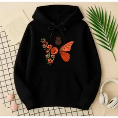 Blusa de Frio Moletom Feminino Borboleta Floral Laranja Confortável Inverno Look Jovem