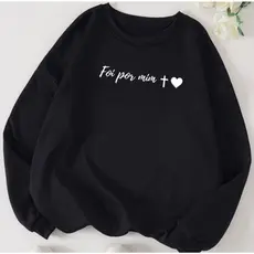 Moletom Sweatshirt Gospel Foi Por Mim Design Minimalista Com Fé Amor Estilo Cristão Cruz Coração Blusa de Frio feminino