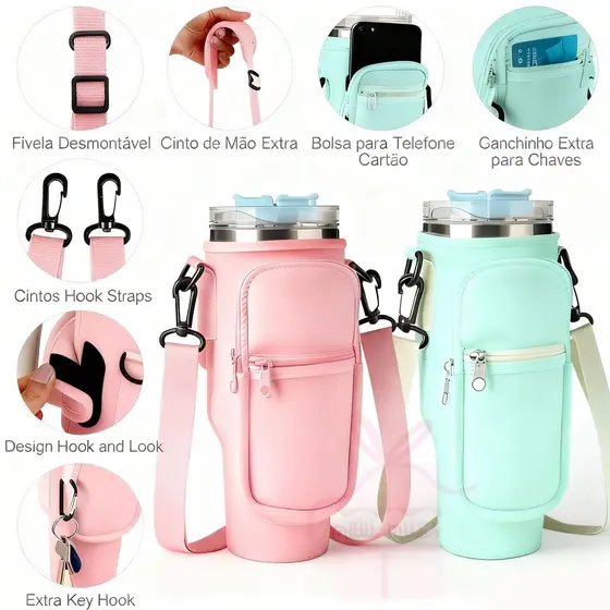 Bolsa Porta-garrafas De Água Compatível Com Copo 40oz 1,2 Litro Para Celular Chaveiro Com Alça De Ombro Ajustável