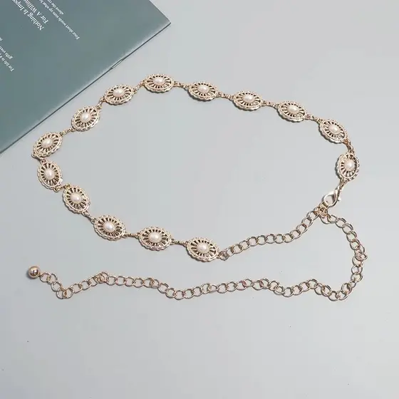 Cinto Feminino Corrente Metal com Pérola