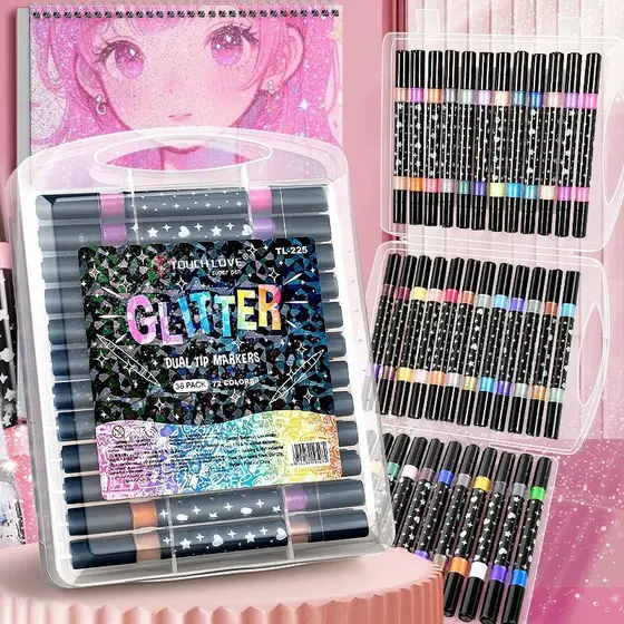 Marcador metálico 12/24/36/48/60 caneta de glitter de cabeça dupla marcador de cabeça dupla brilhante