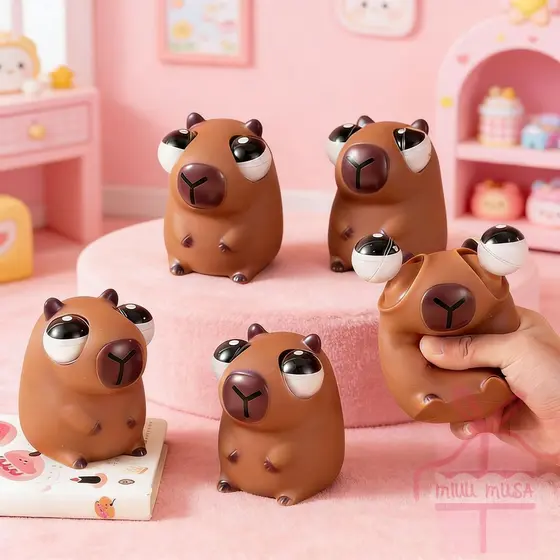 Brinquedo Anti-Stress Capivara de Olhos Saltitantes - Brinquedo de Espremer para Alívio de Tensão