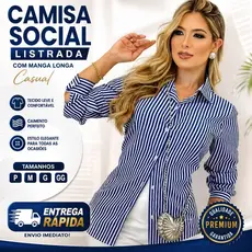 CAMISA SOCIAL FEMININA COM MANGA LONGA LISTRADA TENDENCIA ELEGANTE ENTREGA RAPIDA