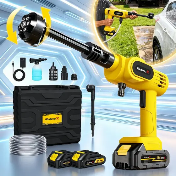 RubroX 6-em-1 bocal sem fio Lavadora de alta pressão 200W/300W/recarregável e kit de limpeza