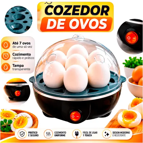Cozedor De Ovos Elétrico 7 ovos Portátil Cozinha A Vapor 220v Preto Máquina De Cozinhar ovo