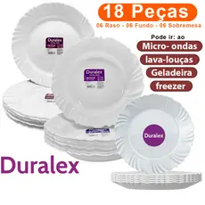Jogo conjunto de jantar 18 Pratos Pétala Duralex Opaline 6 Fundo 6 Raso 6 Sobremesa Vidro Branco