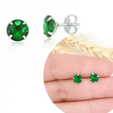 Brinco Zircônia Redondo Verde 6MM Prata 925