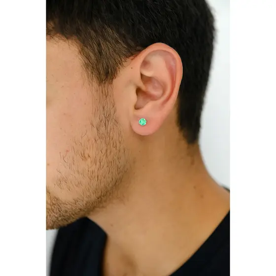 Brinco Redondo Verde Claro Masculino Feminino Prata 925