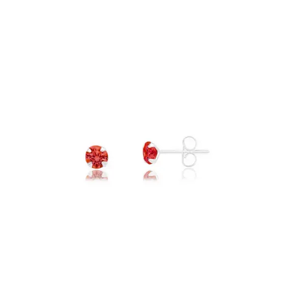 Brinco Zircônia Redondo Vermelho Ponto de Luz Prata 925 2mm