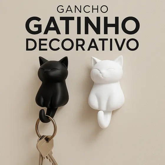 Ganchos de Parede em Formato de Gato – Porta-Chaves Fofo