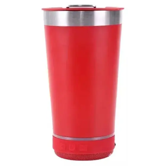 VERMELHO - Normal Bluetooth - Copo Térmico Som Led e TAMPA com ABRIDOR (420 ml)