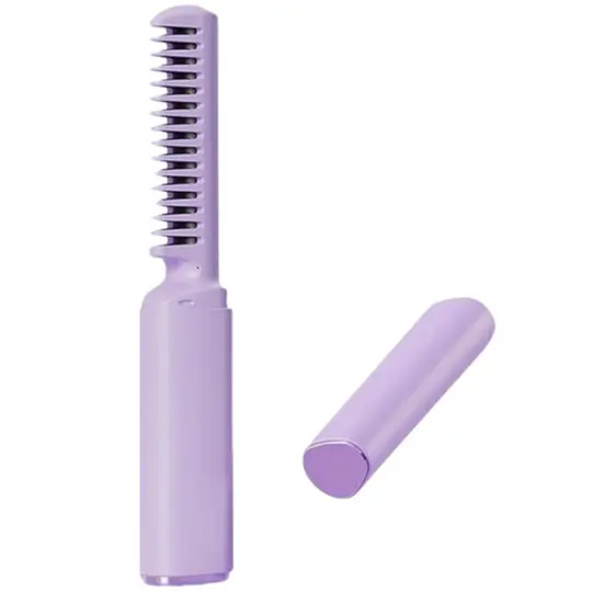 Rosa ou Roxo - Mini Pente Alisador Capilar Elétrico Portátil Bivolt