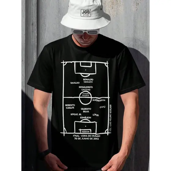 Camiseta Time Brasil 2002 Penta Copa do Mundo 100% Algodão Unissex Camisa Plus Size Copa Mundo