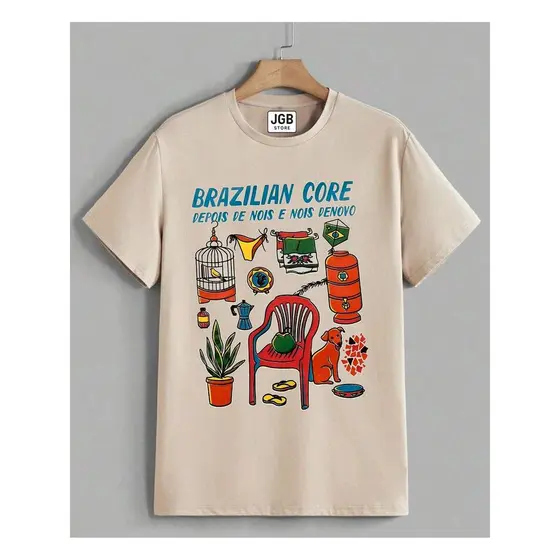 Camiseta Brazilian Core Brasil Cotidiano 100% Algodão Unissex  Plus Size Praia Cachorro Caramelo