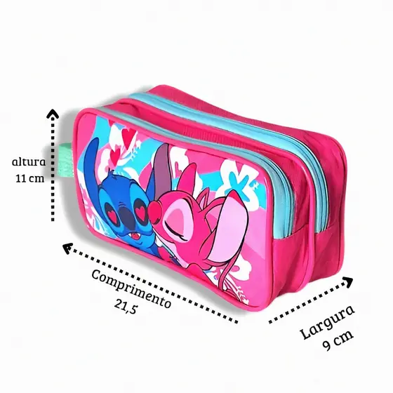 Estojo Escolar Infantil Grande Stitch 2 Compartimentos